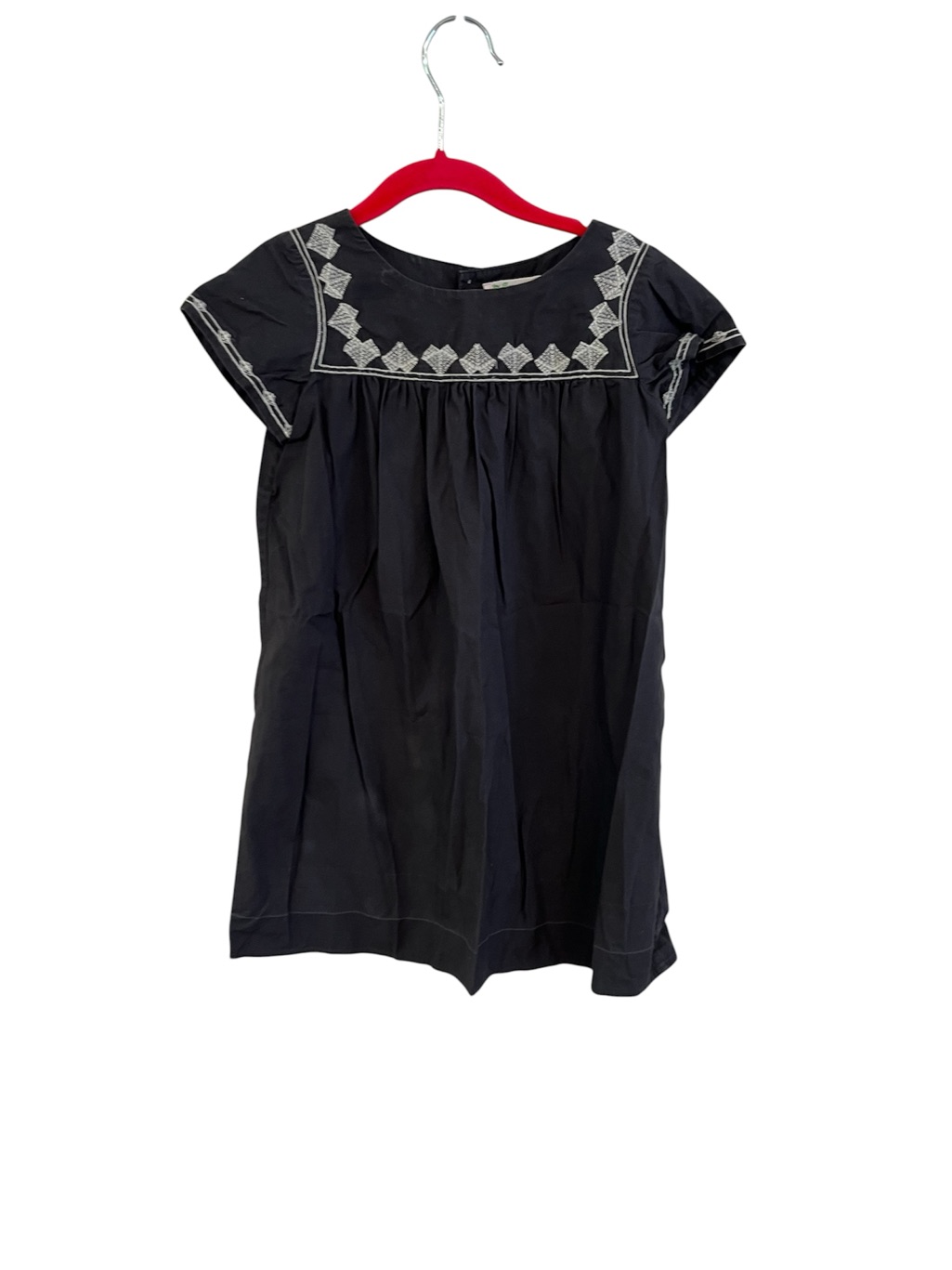 Bonpoint Black Dress With White Embroidery